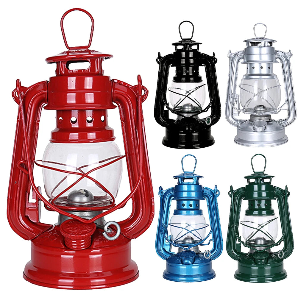 Camping Kerosene Lamp Portable Outdoor Atmosphere Lighting Tent Lanterns with Handle Vintage Oil Burning Table Hurricane Lamps.