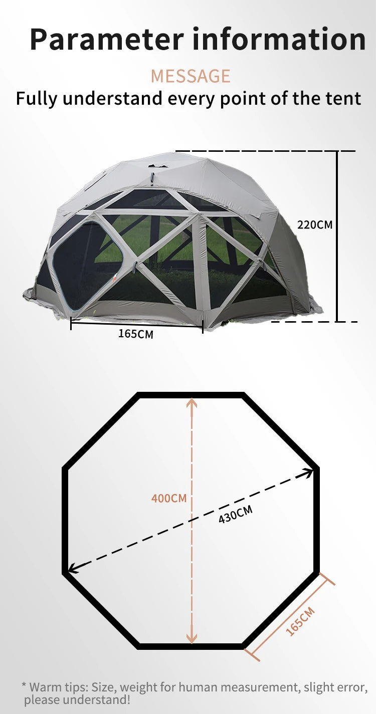 Outdoor Canvas Octagon 6-8 People Thickened Waterproof Double Layer Family Camping Glamping Ball Tent.