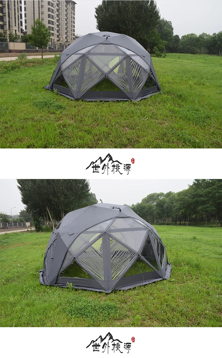 Outdoor Canvas Octagon 6-8 People Thickened Waterproof Double Layer Family Camping Glamping Ball Tent.