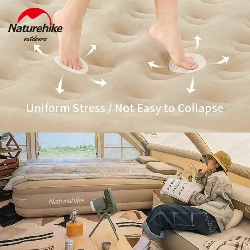 Naturehike Air Mattress Glamping Mats PVC Inflatable Sleeping Mattress Luxury 1-2 Person Thicken Camping Bed Mat Built-in Pump.