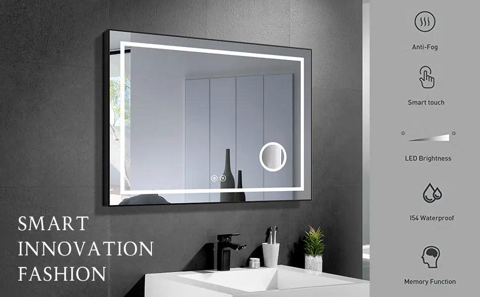 36 x 28 Inch LED Bathroom Backlit Mirror, Dimmable Lighted Bathroom Vanity Mirror with Touch Button, Mounted Anti-Fog Makeup Mir