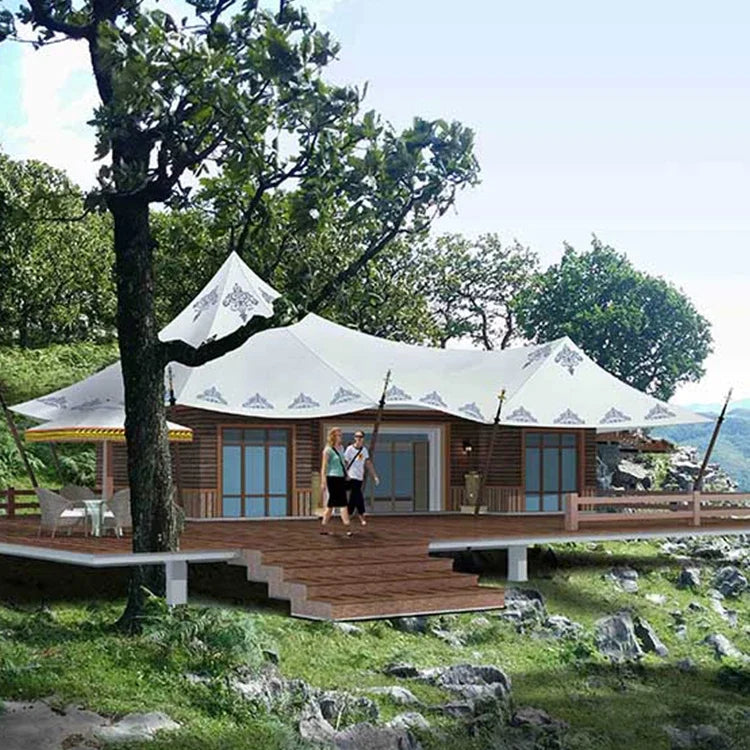 Luxury family resort safari tent luxury canvas glamping pvdf membrane structure room outdoor pod.