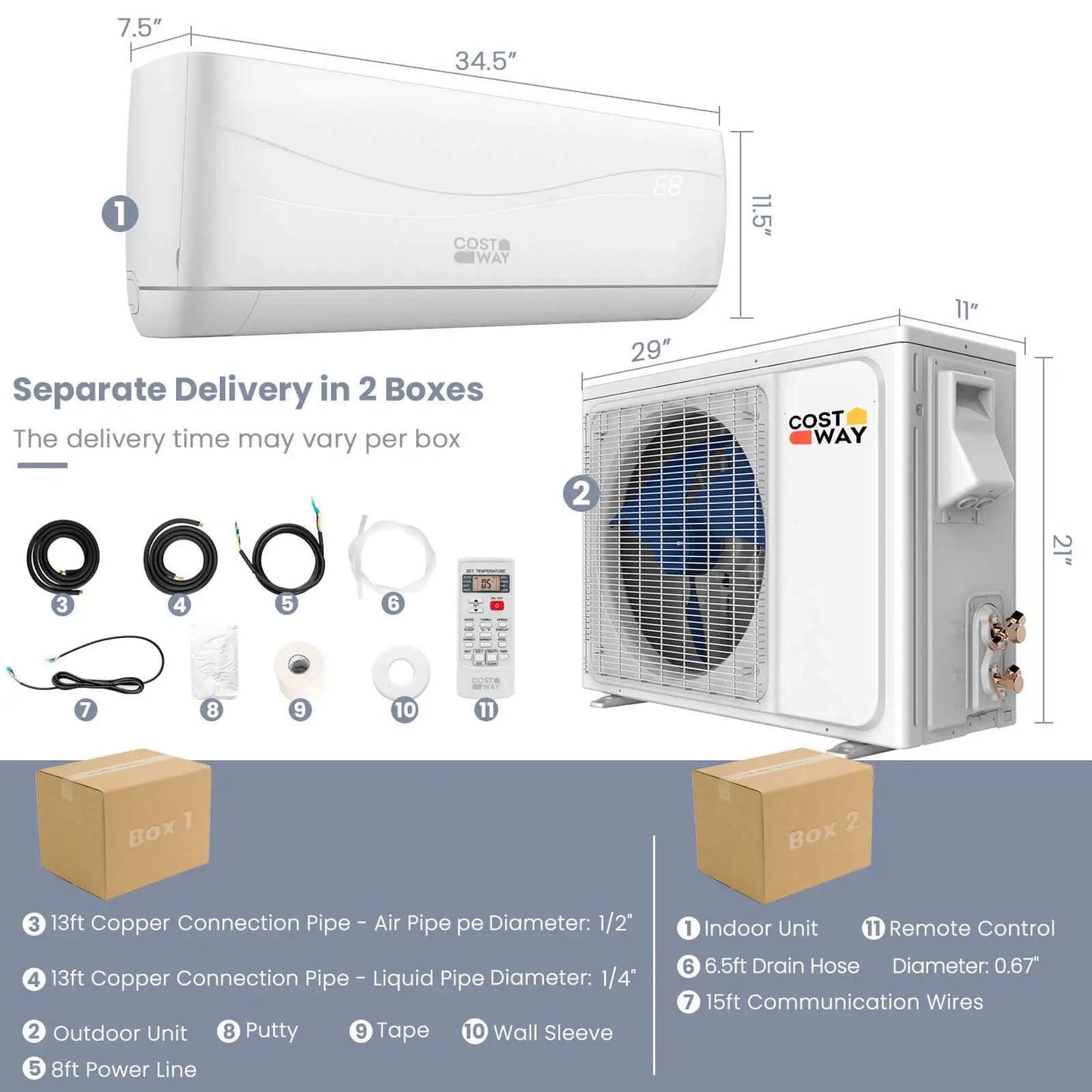 12000 BTU Mini Split Air Conditioner &Heater 20 SEER2 115 V Wall-Mounted AC Unit