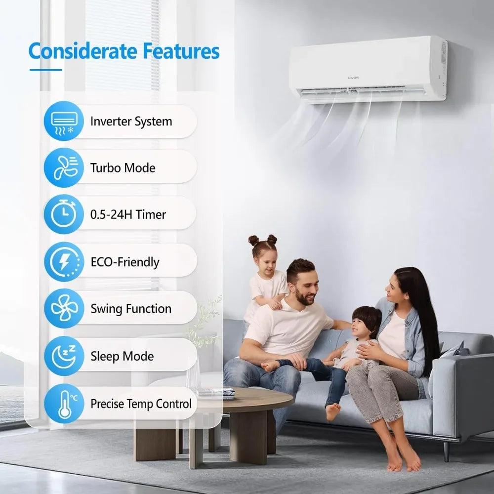 9000BTU Wifi Enabled Mini Split Air Conditioner & Heater,Wall AC Unit with Pre-Charged Condenser, Heat Pump & Installation Kit