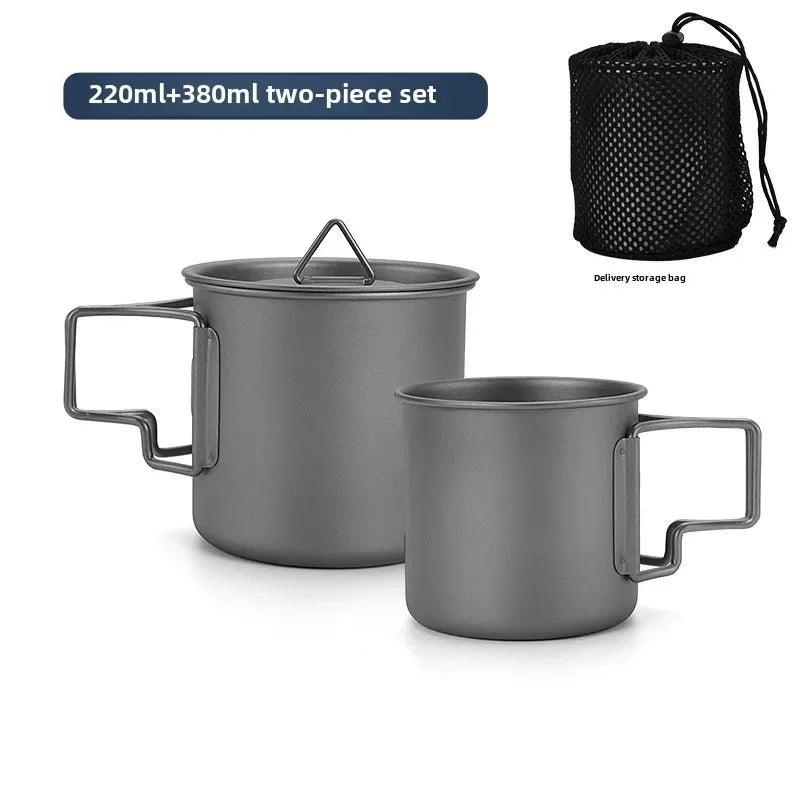 1/3PCS Titanium Cookware Set Ultralight 750ml Pot 220/380ml Water Cup Mug w Lid Folding Spork for Outdoor Camping Backpacking