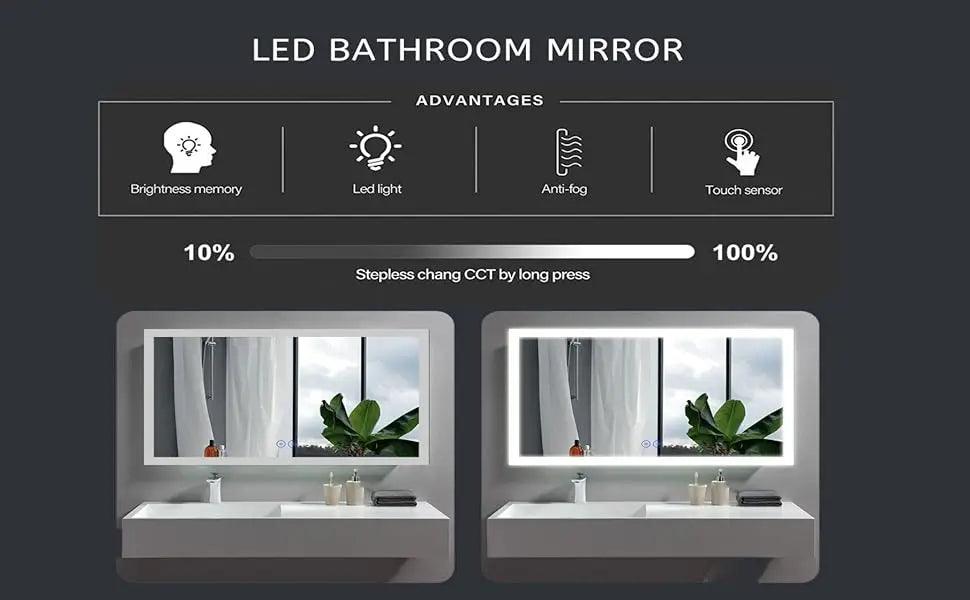 36 x 28 Inch LED Bathroom Backlit Mirror, Dimmable Lighted Bathroom Vanity Mirror with Touch Button, Mounted Anti-Fog Makeup Mir