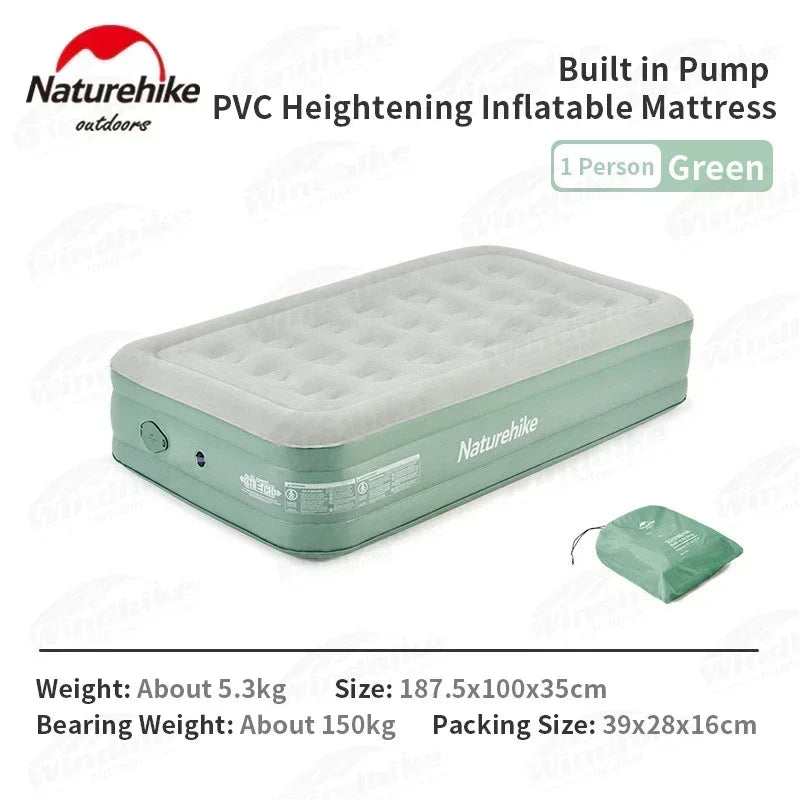 Naturehike Air Mattress Glamping Mats PVC Inflatable Sleeping Mattress Luxury 1-2 Person Thicken Camping Bed Mat Built-in Pump