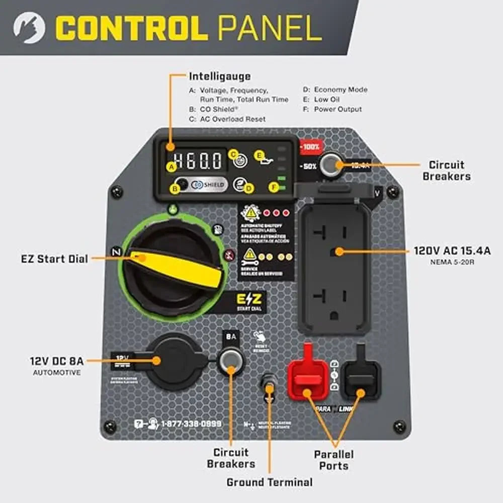 Portable Inverter Generator 2500W Quiet Operation CO Shield Camping Power Parallel Ready Clean Electricity High Efficiency.