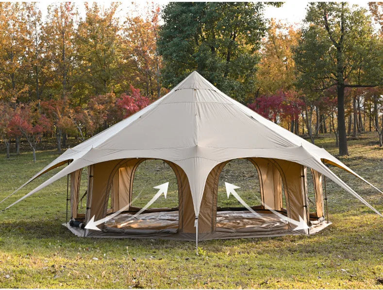 DDP Ready In Stock Customized Outdoor Luxury Glamping Bell Tents Dome Tepee for Family Camping.