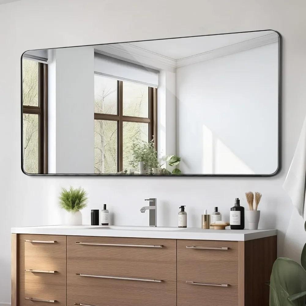 Wall Mounted Makeup Mirror, 0.15" Thick, 36" X 72" Mirror with Aluminium Alloy Frame & Explosion-Proof Film Bathroom Products