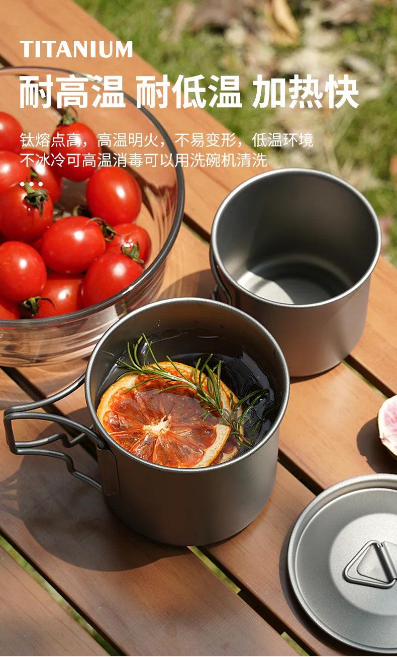 1/3PCS Titanium Cookware Set Ultralight 750ml Pot 220/380ml Water Cup Mug w Lid Folding Spork for Outdoor Camping Backpacking.