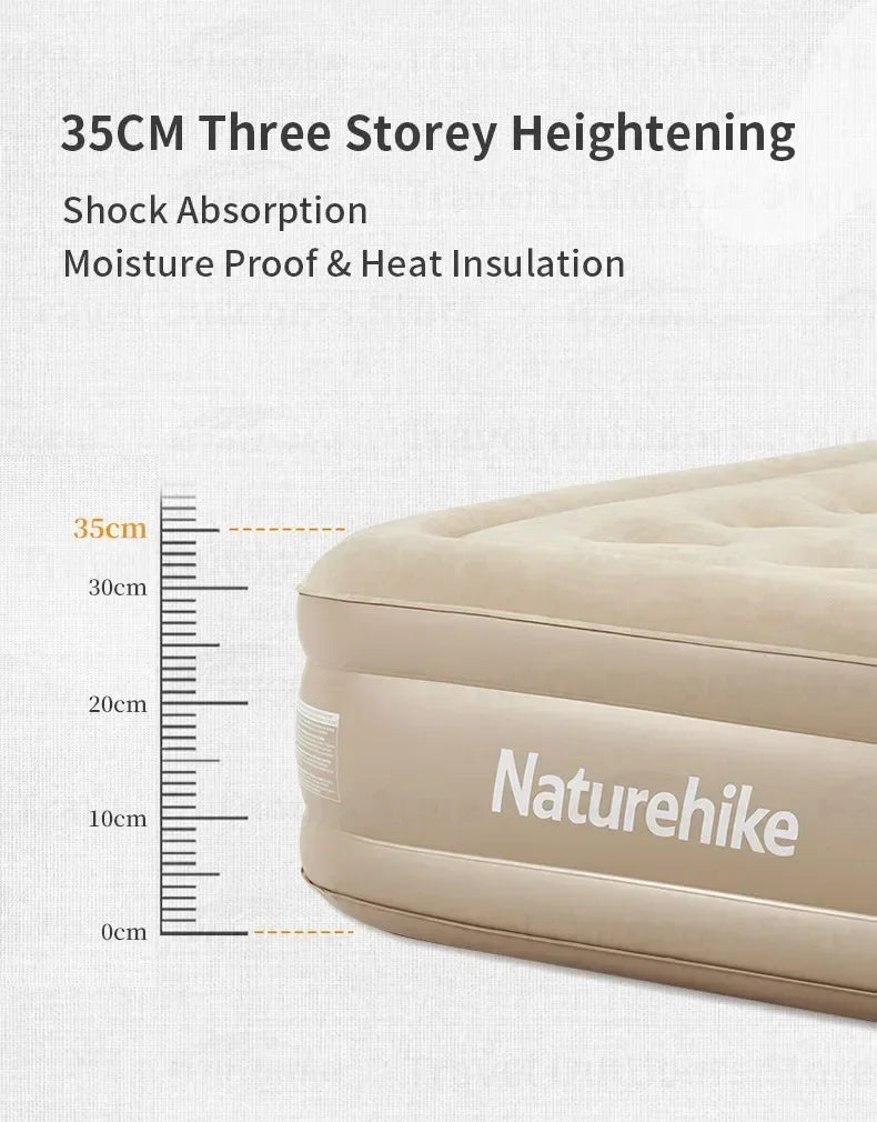 Naturehike Air Mattress Glamping Mats PVC Inflatable Sleeping Mattress Luxury 1-2 Person Thicken Camping Bed Mat Built-in Pump.