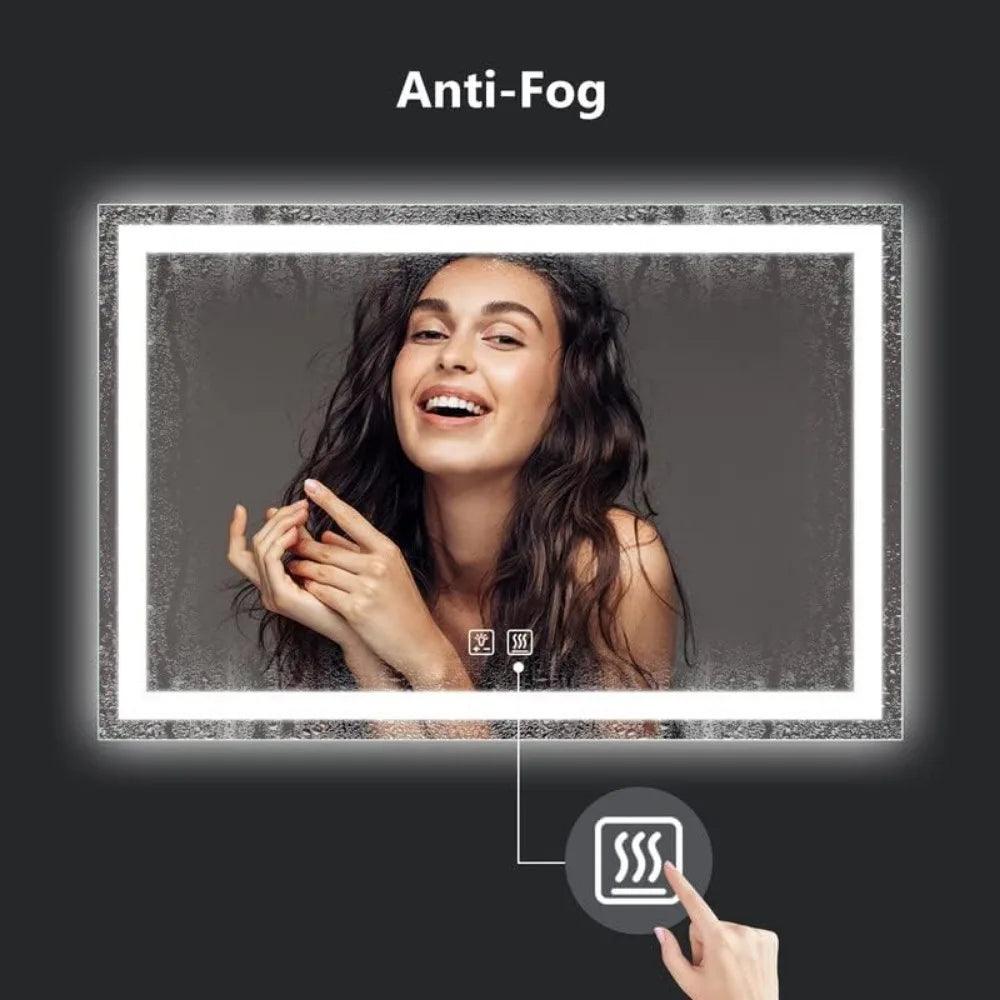 48 X 36 Inches LED Bathroom Mirror with Front and Backlit,Anti-Fog,3 Colors and Dimmable Light(Horizontal/Vertical), Silver