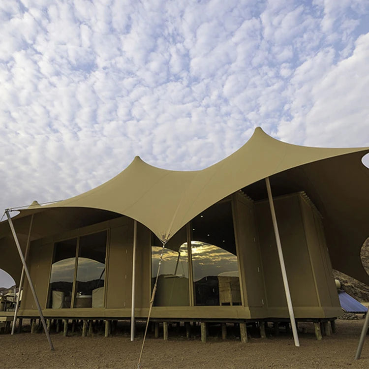 Luxury family resort safari tent luxury canvas glamping pvdf membrane structure room outdoor pod.