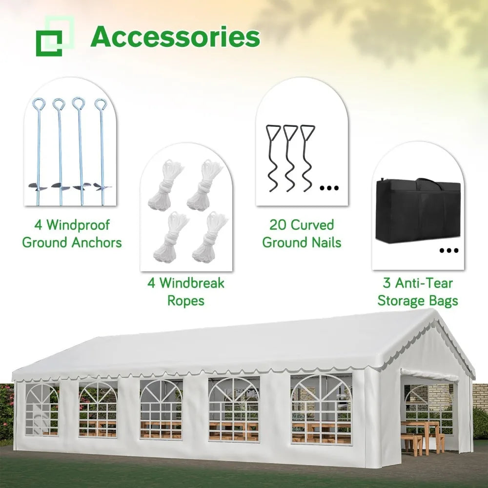 20’ x 32’ Outdoor Heavy-Duty Party Tent Upgraded Galvanized Gazebo Wedding Canopy Big Tents with 3 Storage Bags Event Shelter.