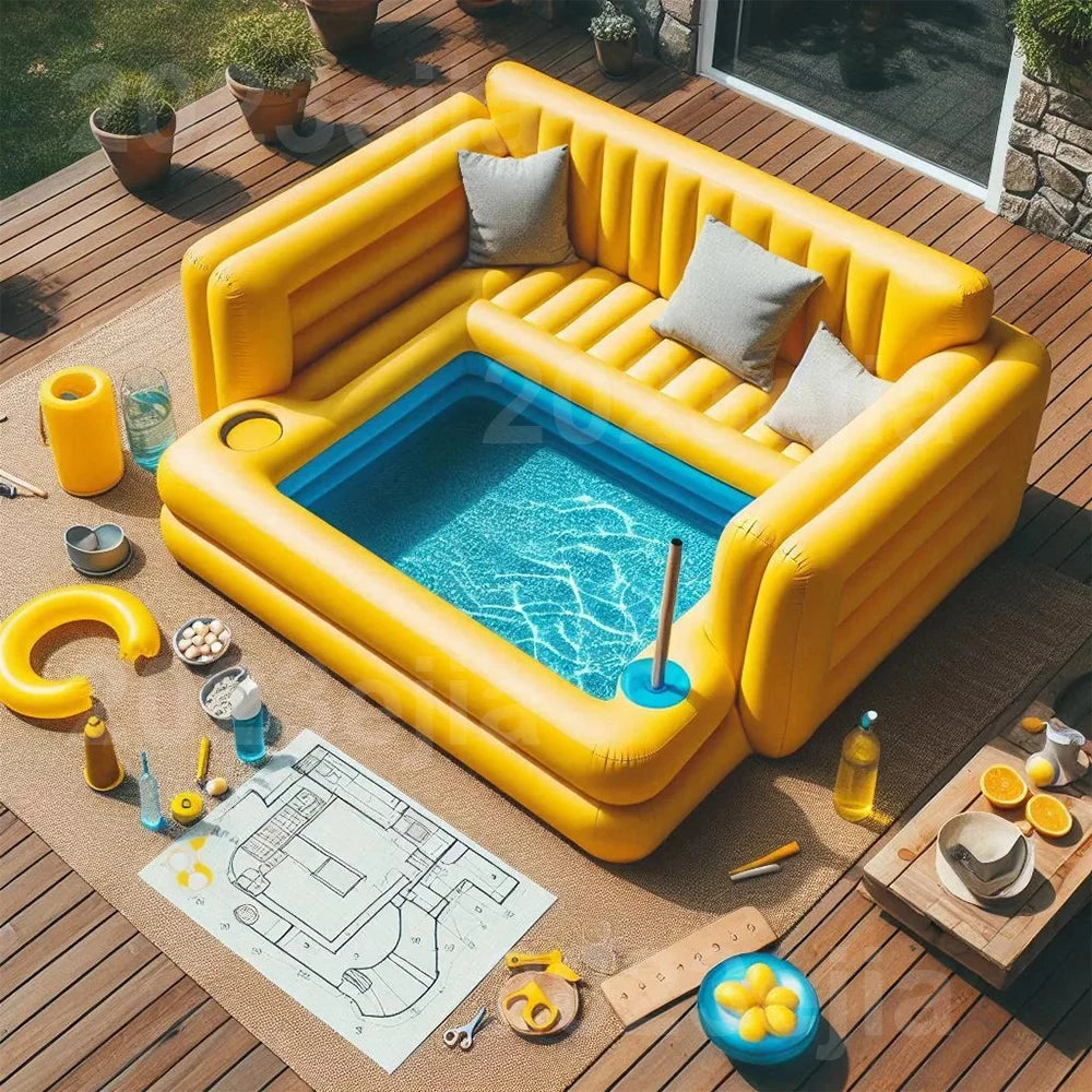 Custom Size Giant Inflatable Combine Sofa Pools Swimming Pool Sofa Shape Inflatable Pool Lounging For Outdoor Relaxation.