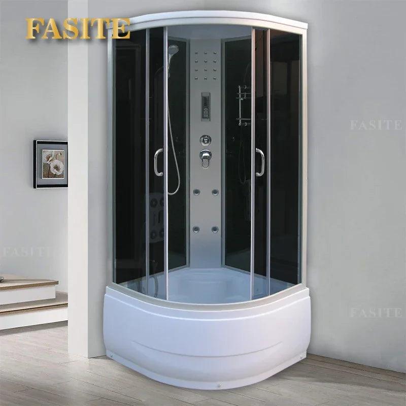 Integral shower room with bathtub, sauna and tempered glass integrated bidet