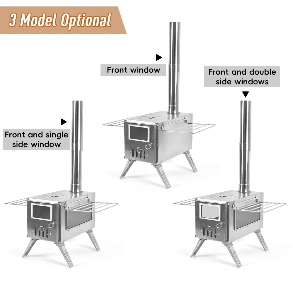 Outdoor Camping Wood-burning Stove for Inside Tents Firewood Burner Foldable Heater with Tent Fire Window Patio Fireplace.