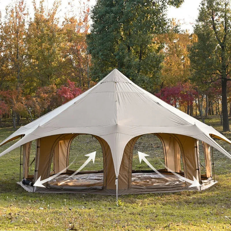 DDP Ready In Stock Customized Outdoor Luxury Glamping Bell Tents Dome Tepee for Family Camping.