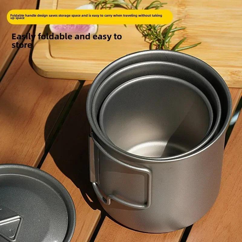 1/3PCS Titanium Cookware Set Ultralight 750ml Pot 220/380ml Water Cup Mug w Lid Folding Spork for Outdoor Camping Backpacking.