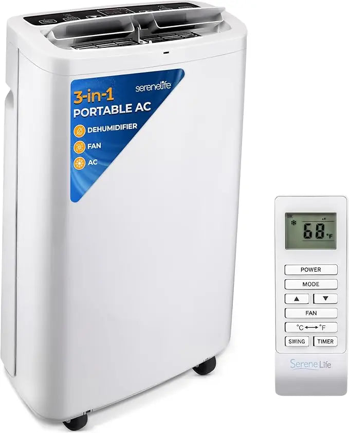 SereneLife Small Air Conditioner Portable 8,000 BTU with Built-in Dehumidifier - Portable AC unit for rooms up to 350 sq ft.