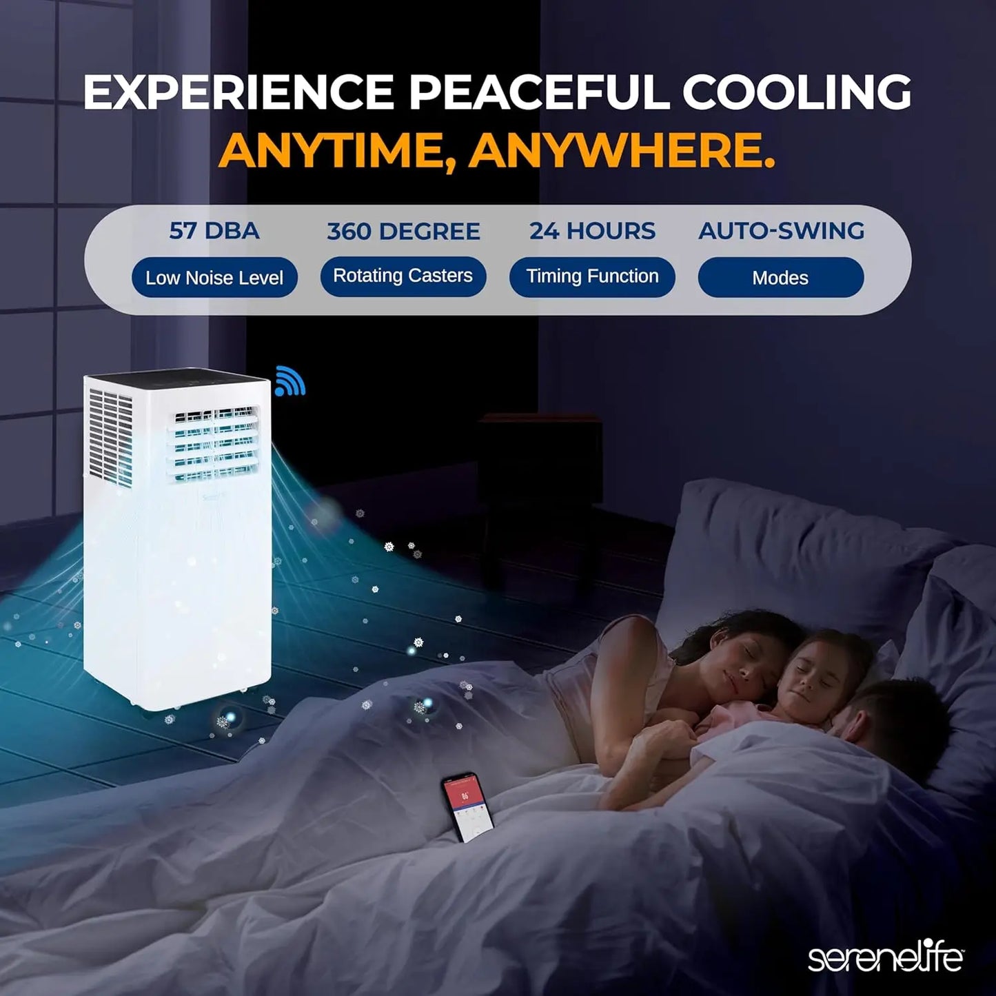 SereneLife Small Air Conditioner Portable 8,000 BTU with Built-in Dehumidifier - Portable AC unit for rooms up to 350 sq ft.