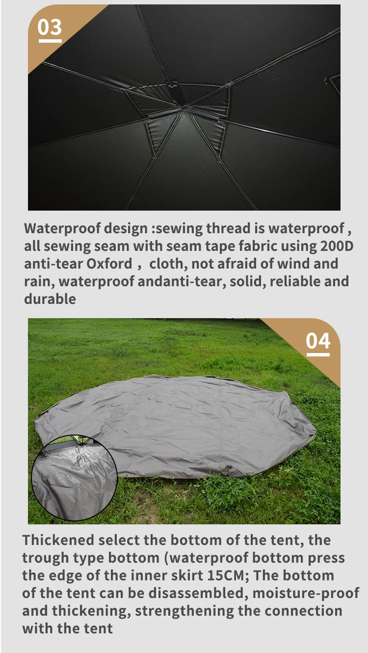 Outdoor Canvas Octagon 6-8 People Thickened Waterproof Double Layer Family Camping Glamping Ball Tent.