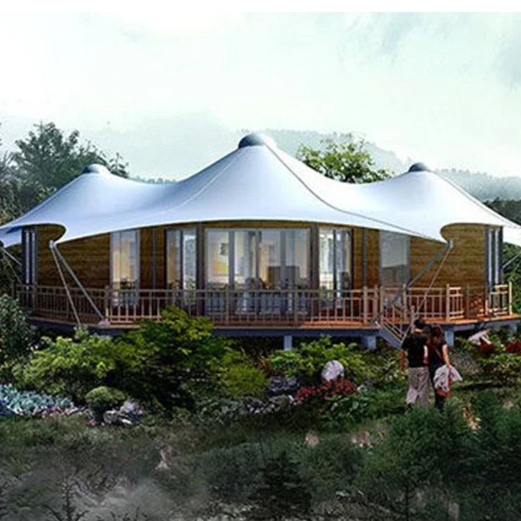 Luxury family resort safari tent luxury canvas glamping pvdf membrane structure room outdoor pod.