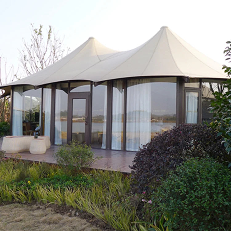 Luxury family resort safari tent luxury canvas glamping pvdf membrane structure room outdoor pod.