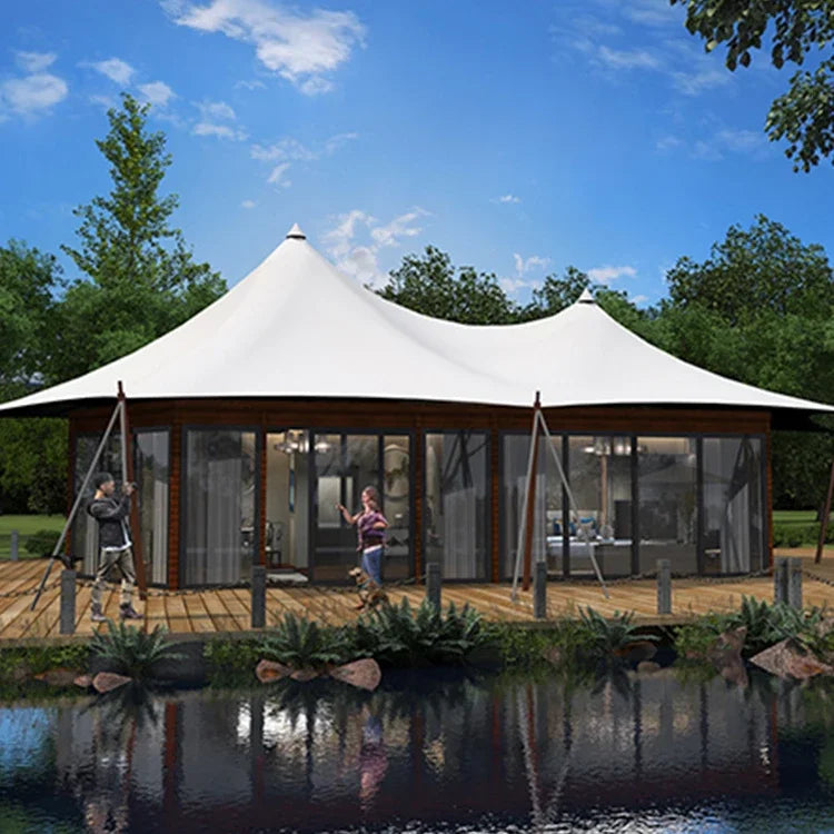 Luxury family resort safari tent luxury canvas glamping pvdf membrane structure room outdoor pod.