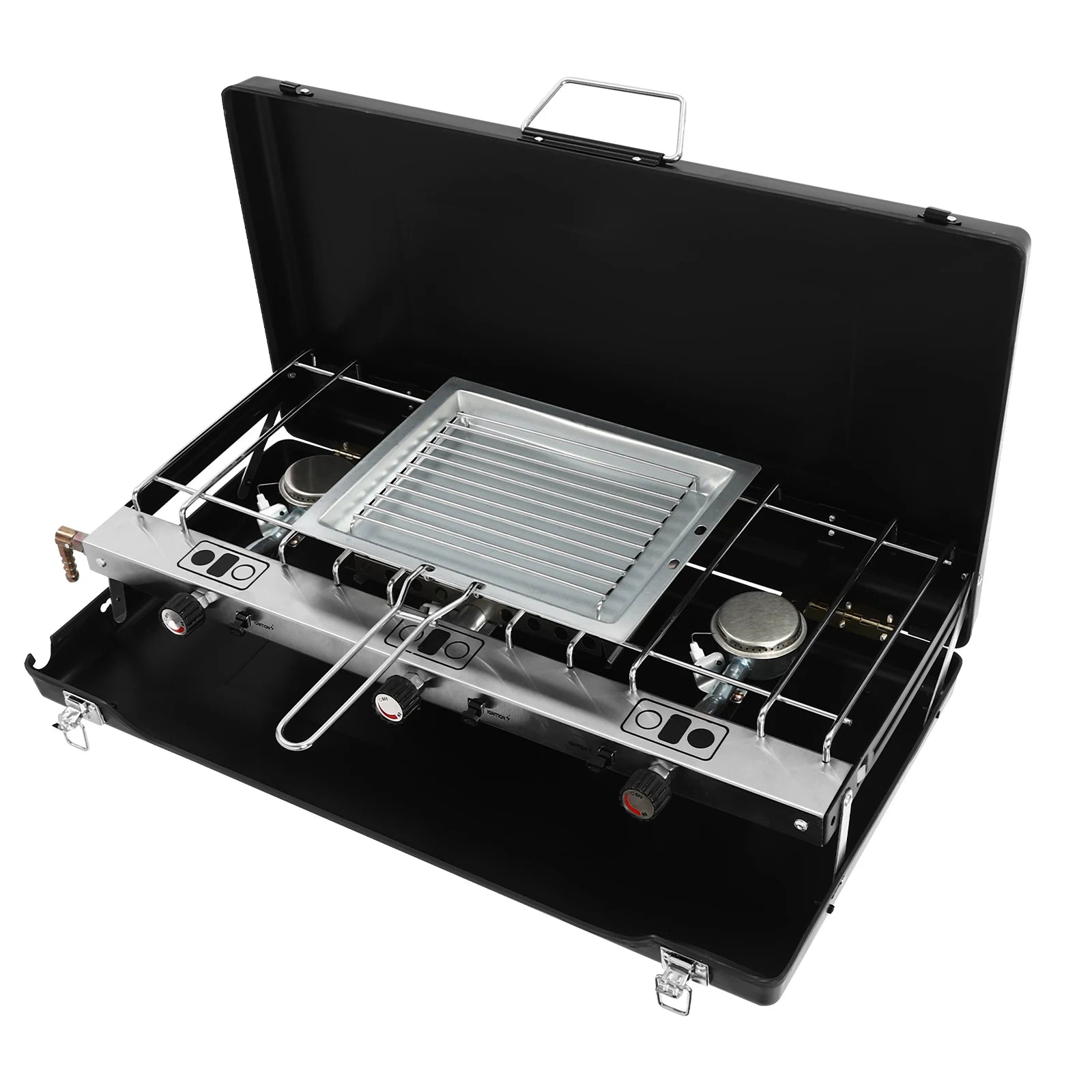 3-Burner Gas Camping Stove, Portable Camping Cooking Stove with Regulator, Outdoor Gas Stove for Car Camping BBQ.