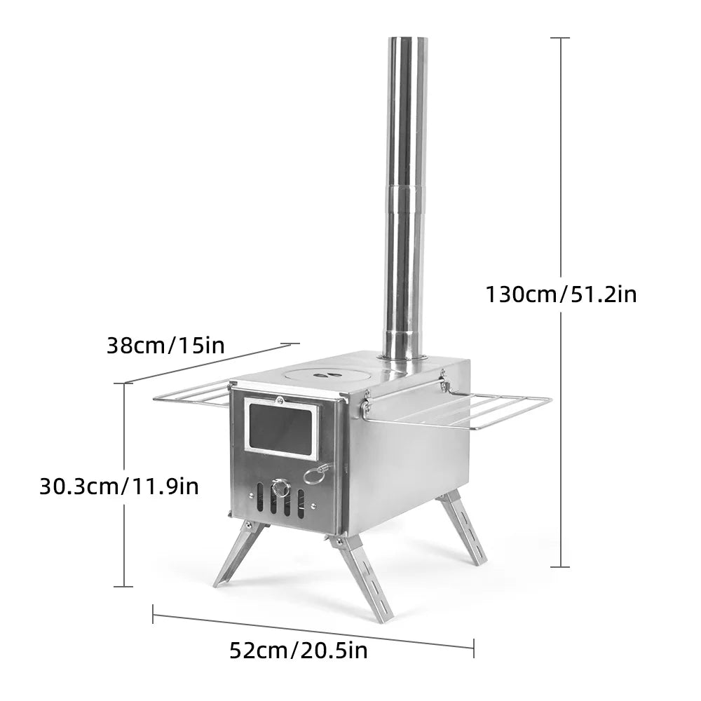 Outdoor Camping Wood-burning Stove for Inside Tents Firewood Burner Foldable Heater with Tent Fire Window Patio Fireplace.