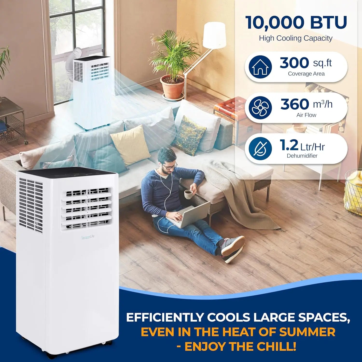 SereneLife Small Air Conditioner Portable 8,000 BTU with Built-in Dehumidifier - Portable AC unit for rooms up to 350 sq ft.