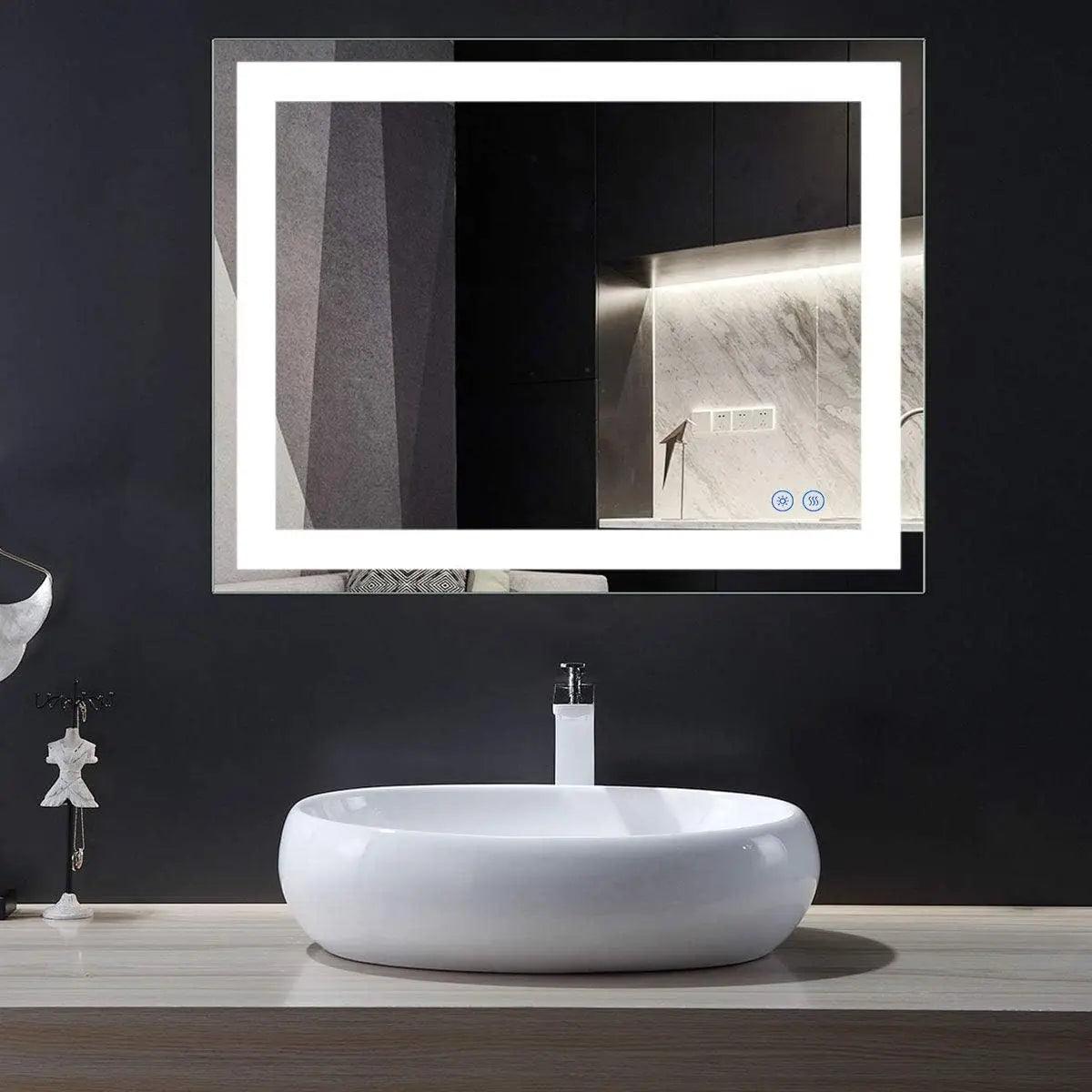 36 x 28 Inch LED Bathroom Backlit Mirror, Dimmable Lighted Bathroom Vanity Mirror with Touch Button, Mounted Anti-Fog Makeup Mir