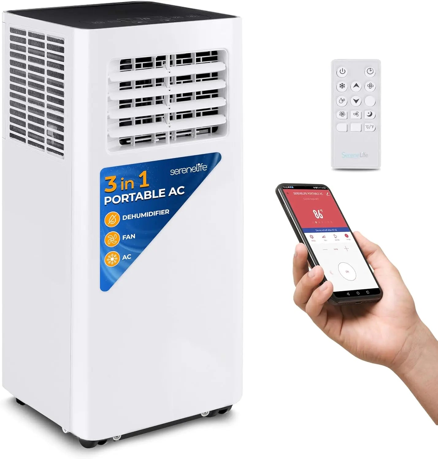 SereneLife Small Air Conditioner Portable 8,000 BTU with Built-in Dehumidifier - Portable AC unit for rooms up to 350 sq ft.